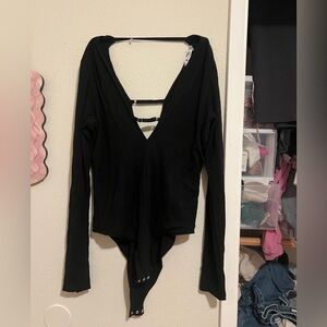 Black V-Neck Long Sleeve Bodysuit